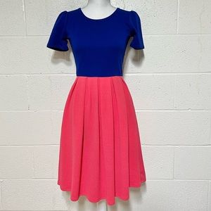 LuLaRoe Amelia Dress in Royal Blue & Salmon XS